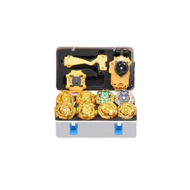 Kit 8 Beyblades Ouro De Metal Com Maleta E Puxadores - Takara Tomy